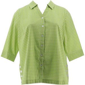 NWT JOAN RIVERS TEXTURED BUTTON FRONT SHIRT W/SIDE BUTTONS LIME GREEN XXS